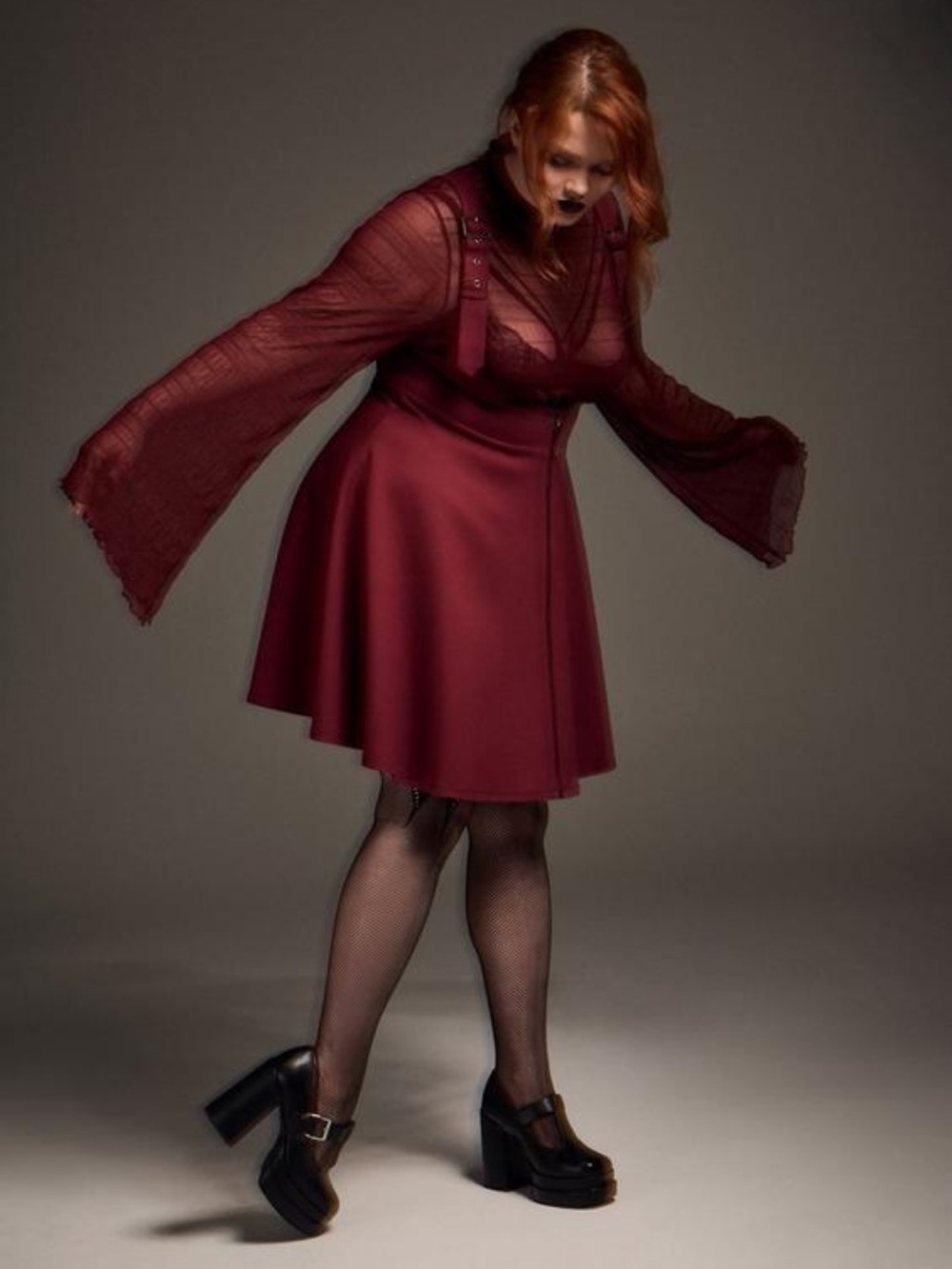 torrid nightfall Burgundy Star-Zip Skater pinafore Dress - Picture 4 of 10